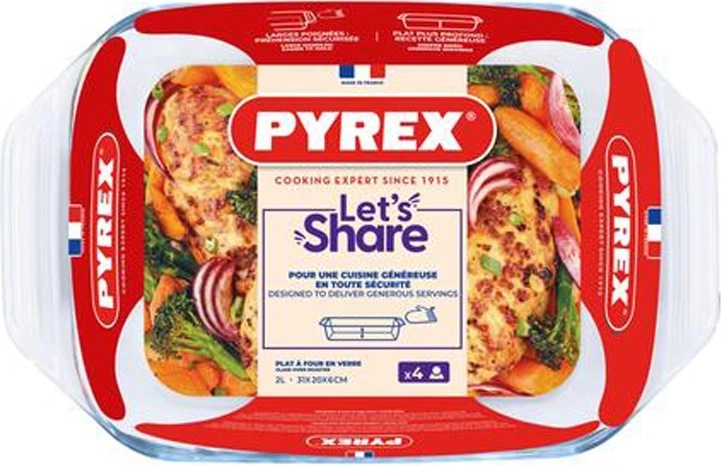 Glazen ovenschaal met handgrepen PYREX 2 l, borosilicaat 31 × 20 cm