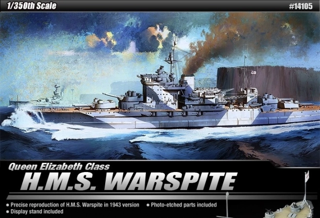 Model van het schip H.M.S. Warspite – plastic bouwpakket