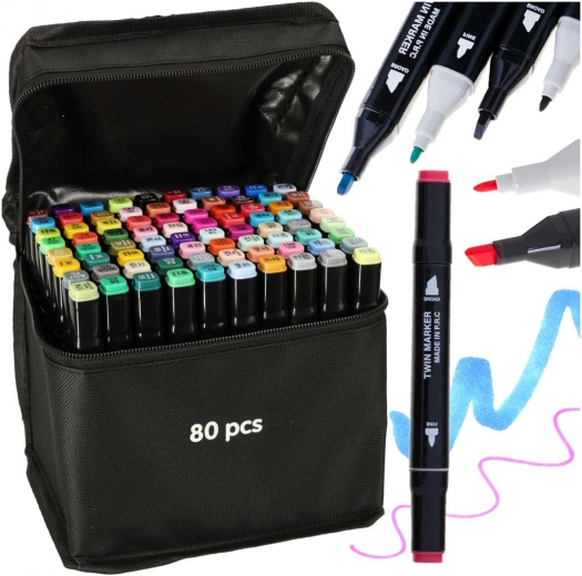 Dubbelpuntige alcoholmarkers in etui met standaard – 80