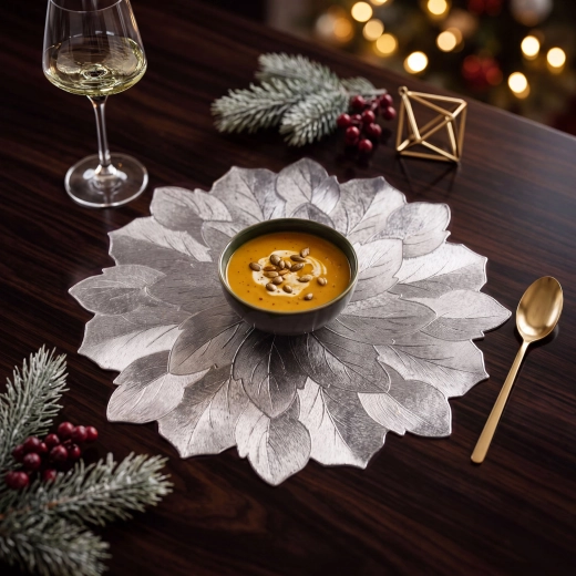 Gouden placemat in bloemvorm met metallic effect, 38 cm