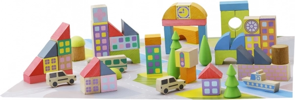 Jeujura wooden building set little town from blocks 50 pieces