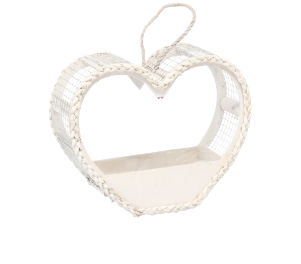 Cache-pot en bois blanc en forme de cœur 38 × 12 × 32 cm