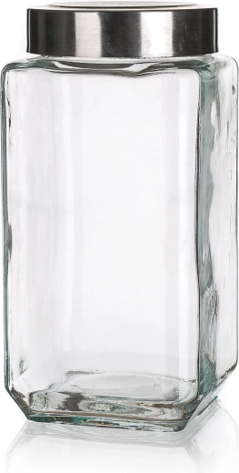 AKCENT 1 L Square Glass Jar with Stainless Steel Lid