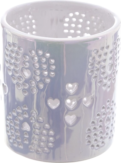 Ceramic candle holder, white mother-of-pearl, 9 × 9 × 10 cm