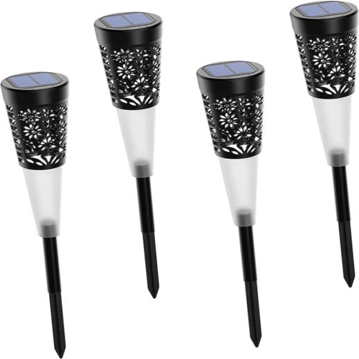 Solara LED-priklampen met bloemmotief, 5 LED's, set van 4 stuks