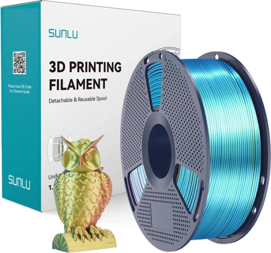 Sunlu PLA+ Silk driekleurig filament rood–geel–groen