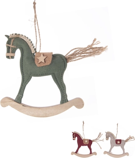 Ornement de Noël suspendu cheval en bois et feutrine (3 variantes)