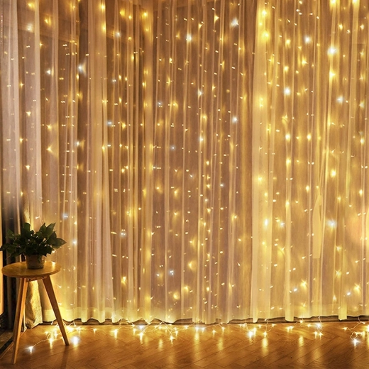 Solight LED kerstgordijn voor het raam, zilverkleurig, 300 mini-LED met timer, 8 functies, USB