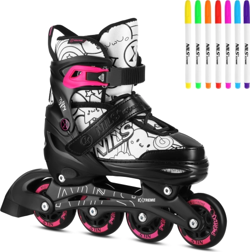 Kinder verstelbare 4-in-1 skates met stiften NILS Extreme Tinty – roze – S (31-34)