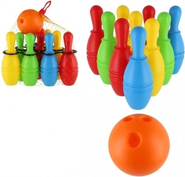 Kunststof bowlingkegels 21 cm – set van 10 stuks in net