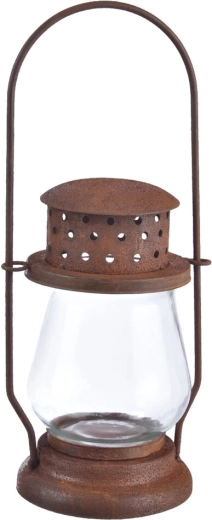 Lanterne en métal et verre avec patine rouille 34 cm