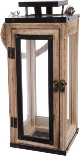 Kleine beige Laterne aus Holz und Metall 13 × 13 × 32 cm