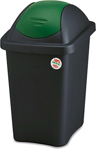 Flip-top trash can MULTIPAT 30 l, rectangular, black–green