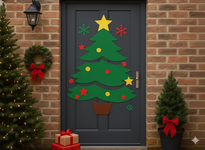 Large Christmas door decoration for the entry