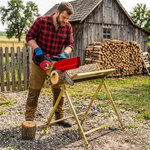 Stabile Fixierung des Holzscheits beim Sägen