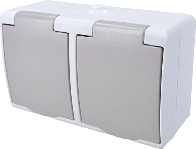 Solight dubbele wandcontactdoos voor vochtige omgevingen IP54 grijs