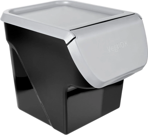 Plastic fruit and vegetable box with flip-open lid 13 l, gray