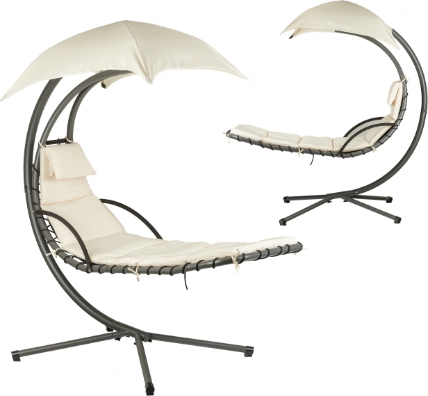 Hanging rocking lounger with canopy, beige