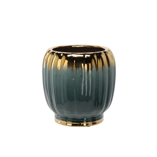 Ceramic flower pot cover 28 × 28 × 28.5 cm gold-green