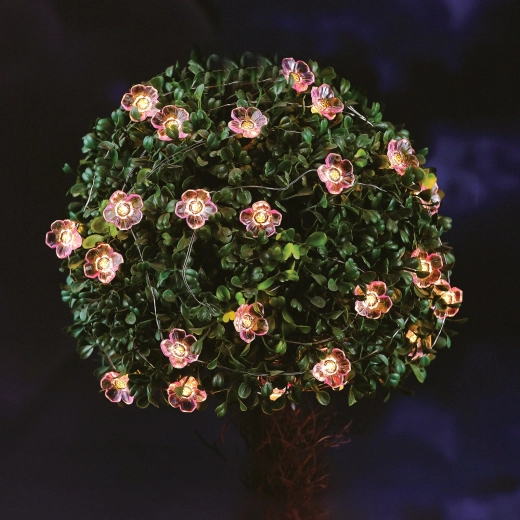 Solarlichtsnoer met bloemen en 25 warmwitte leds, 2,4 m