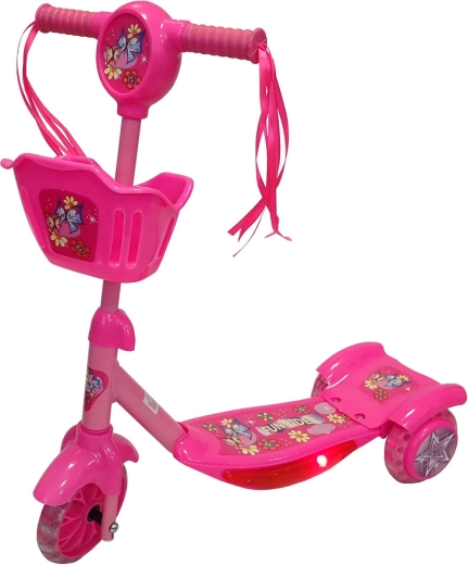 KUBIsport children's three-wheel scooter with basket and lights, pink - 1 piece