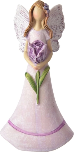 Fée décorative en polyrésine avec fleur rose