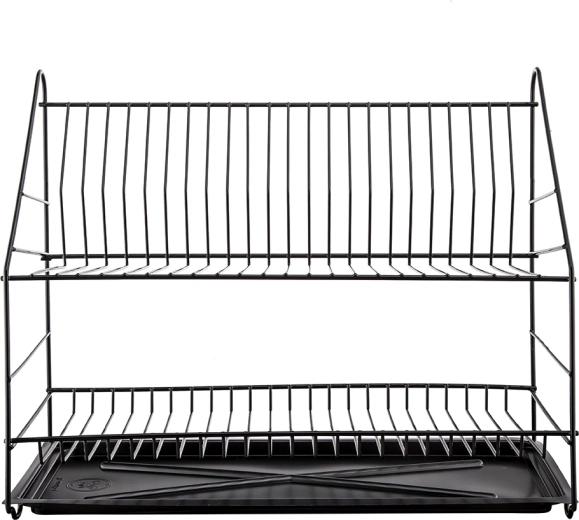 Two-tier dish drying rack 50 cm, black, with drip tray