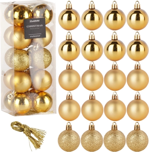 Décorations de Noël incassables dorées 4 cm, lot de 20 pièces