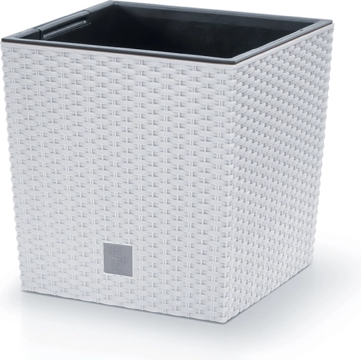 Blumentopf Rato Low mit Einsatz 32 cm – weißer Rattan-Look