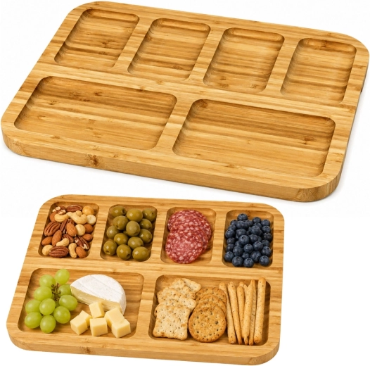 Planche de service en bambou avec compartiments 36 × 28 cm
