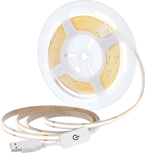 Solight LED COB-strip 5 m warm wit 3000 K USB met schakelaar 8 mm