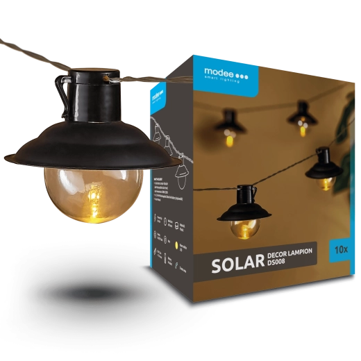 Modee solarbetriebene LED-Lampion-Lichterkette für den Garten, 4,7 m, 10 Stück