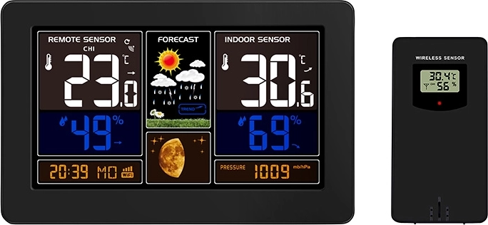 Station météo intelligente Wi‑Fi Solight avec écran LCD couleur et application Smart Life, noire