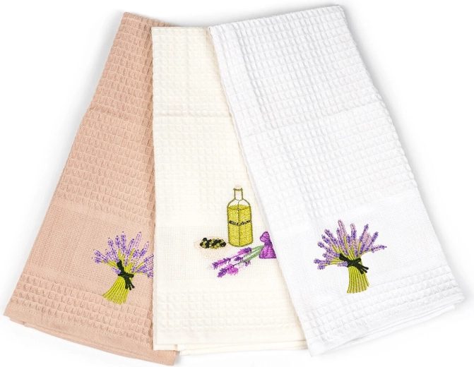 Torchons de cuisine avec broderie Lavender 45 × 70 cm, coton, lot de 3