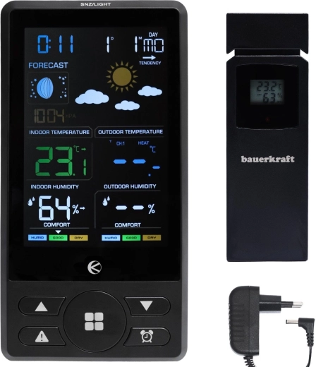 Kabellose Wetterstation mit farbigem LCD-Display, Barometer und Außensensor
