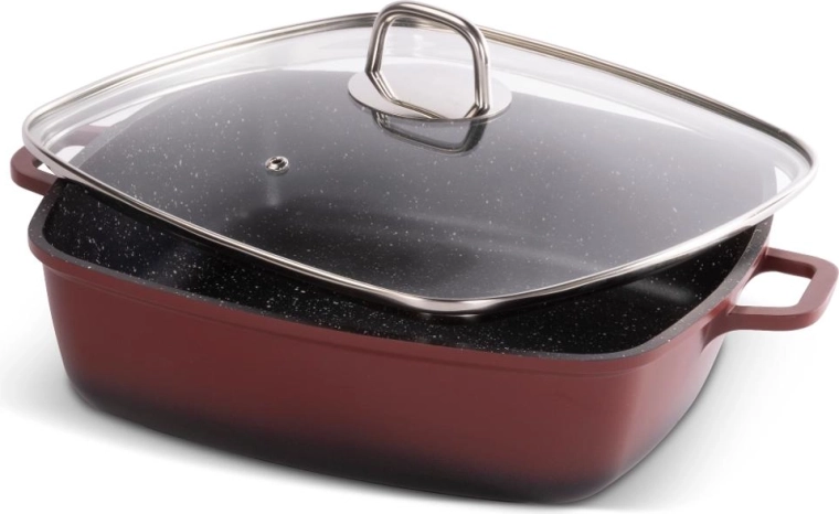 Lamart plat à rôtir rouge avec couvercle 28 × 28 cm