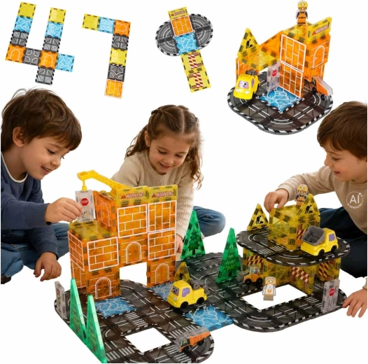 Magnetische 3D bouwblokken – wegenbouw en bouwvoertuigen (92 stuks)