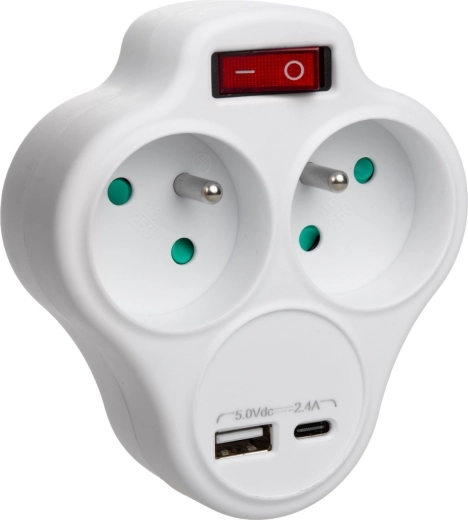 Multiprise avec 2 prises, USB et USB-C