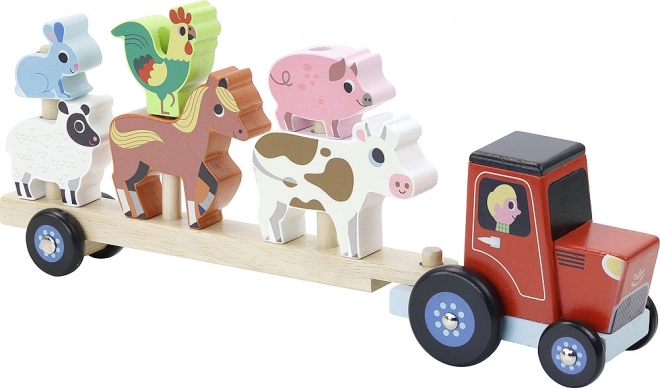 Vilac wooden tractor with trailer and peg animals