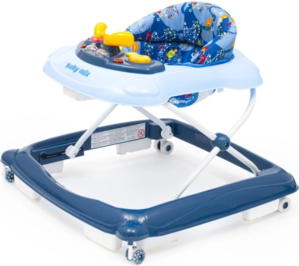 BABY MIX Baby Walker with Steering Wheel and Silicone Wheels, Dark Blue