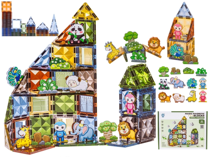 Magnetic construction set with animals (82 pieces)