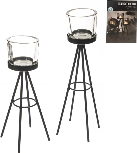 Set of glass-and-metal candle holders, black, 2 pcs