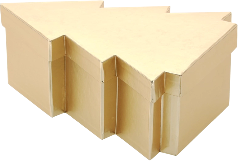 Geschenk-Weihnachtsbox in Form eines Tannenbaums – gold