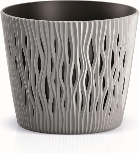 Cache-pot Sandy Round avec insert 22,5 cm pierre grise