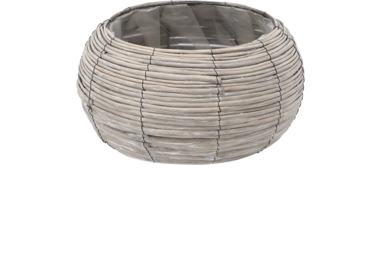 Cache-pot rond en osier gris 39 × 21 cm