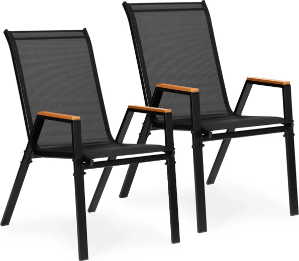 Lot de 2 chaises de jardin pour terrasse et balcon, noires, MultiGarden