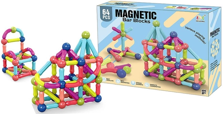 Magnetic 3D Building Blocks – 64 Pieces