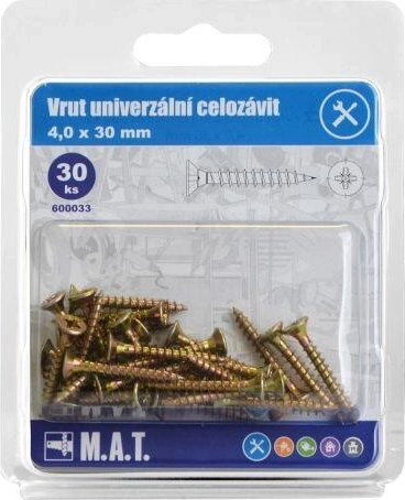 Universele schroeven, volle draad 4,0 × 30 mm, verzinkt, 30 st.
