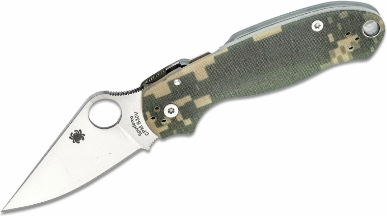 Tactisch zakmes Spyderco Para 3 Camo 7,5 cm, satijnen afwerking, G10