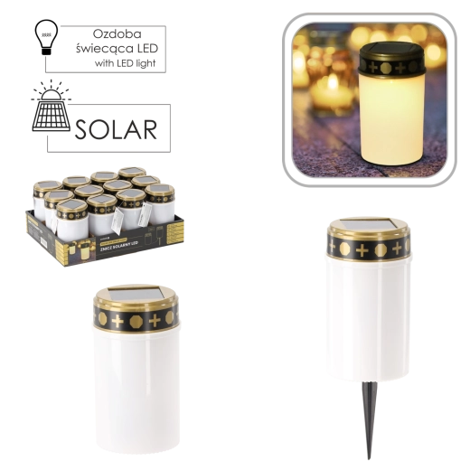 Solar LED grave candle with flame effect 2-in-1, warm white